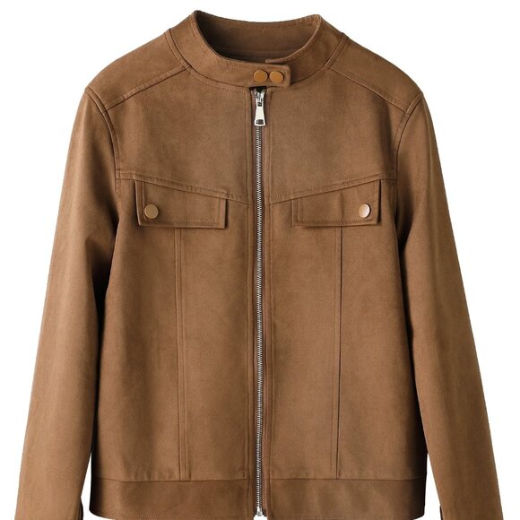 Minimalist Zip Up Suedette Moto Jacket - Picture 8 of 11